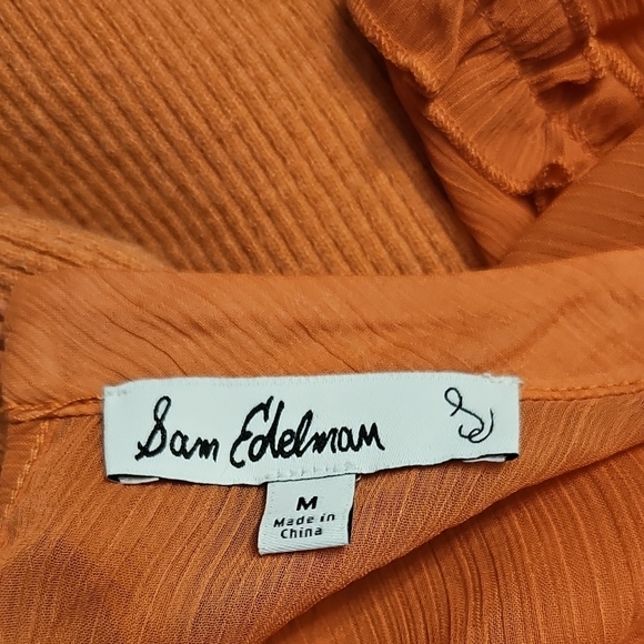Sam Edelman Orange Ribbed Ruffled Long Sleeve Blouse - Picture 6 of 6